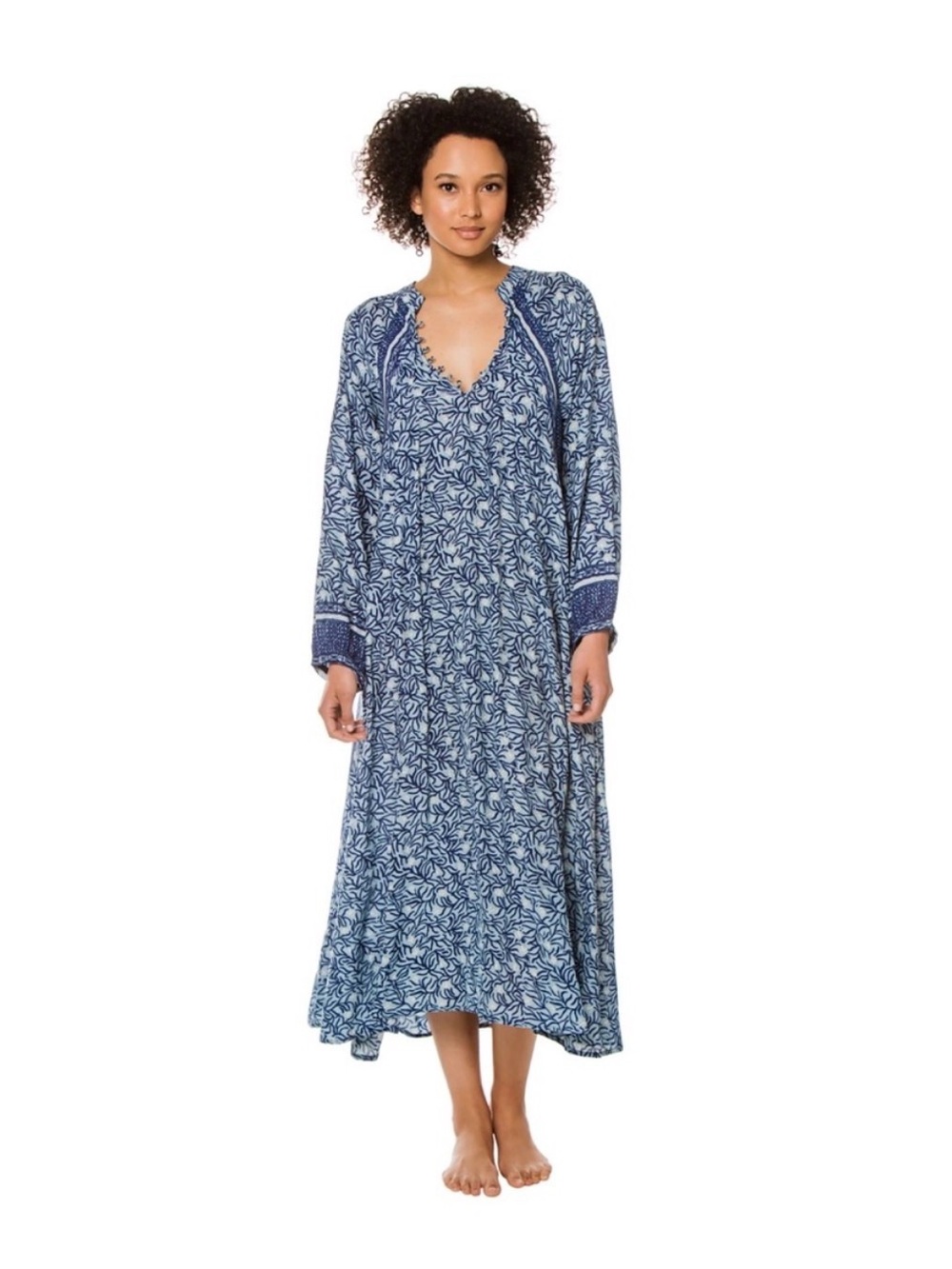 Natalie Martin Fiore Silk Maxi Dress in Blue Coral M